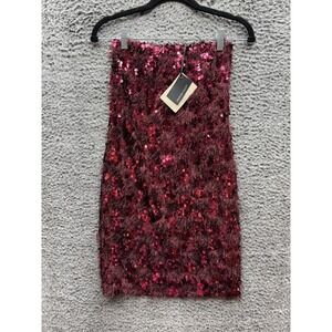 NWT Vanessa Scott Strapless Fringe Sequin Bodycon Mini Dress Red Womens SIze‎ S
